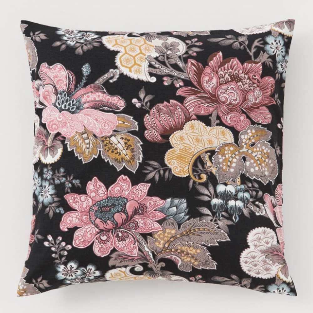 H&M Black and Floral Print Pillow Cover #1